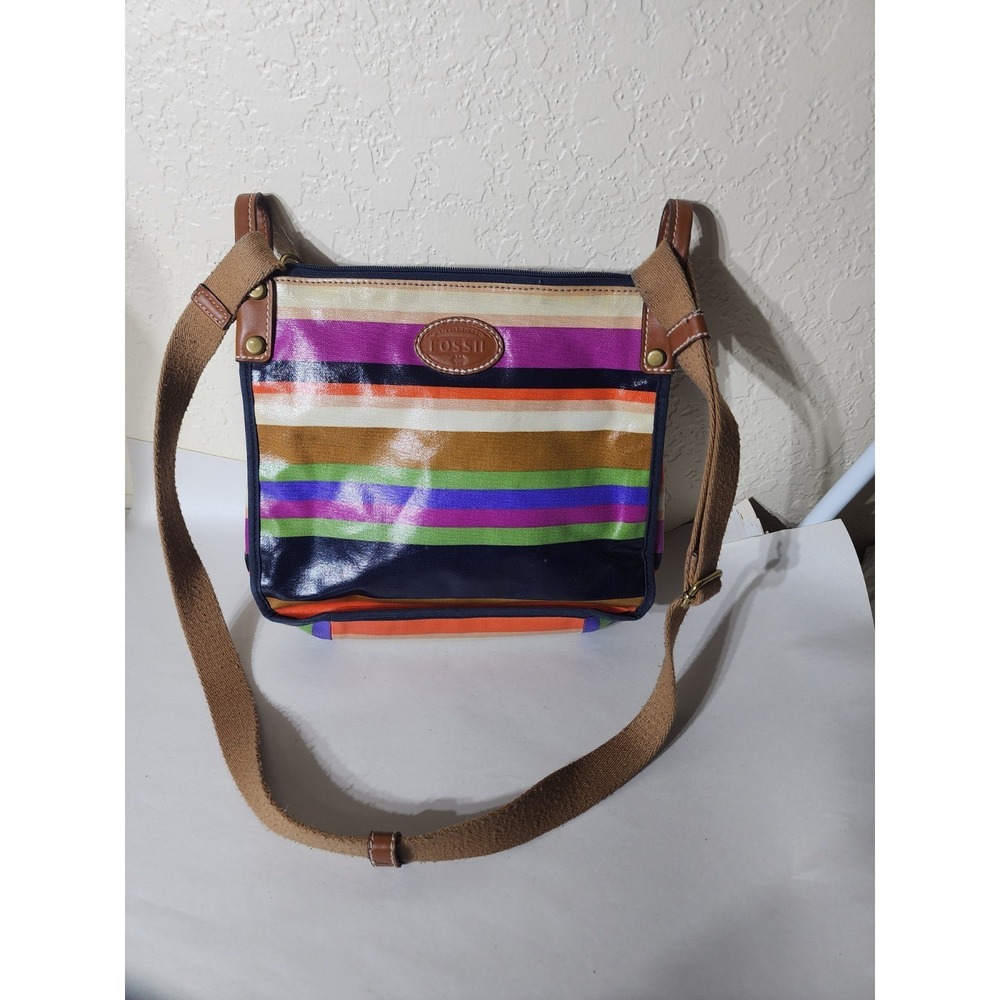 Fossil Keyper Multicolored Striped Coated Canvas Crossbody Bag